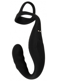 Черное эрекционное кольцо со стимуляцией промежности и анальной пробкой Cock Ring with RC Prostate Plug - Orion - в Нижнем Новгороде купить с доставкой