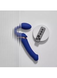 Синий безремневой страпон Multi Orgasm Bendable Strap-On size XL с клиторальной стимуляцией - Strap-on-me - купить с доставкой в Нижнем Новгороде