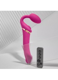 Ярко-розовый безремневой страпон Multi Orgasm Bendable Strap-On size L с клиторальной стимуляцией - Strap-on-me - купить с доставкой в Нижнем Новгороде
