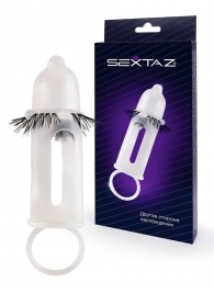 Эластичная насадка на пенис с подхватом мошонки и стимулирующими «ресничками» - Sextaz - в Нижнем Новгороде купить с доставкой
