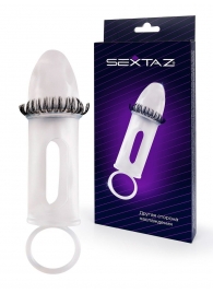 Закрытая насадка на пенис с подхватом мошонки и стимулирующими «ресничками» - Sextaz - в Нижнем Новгороде купить с доставкой