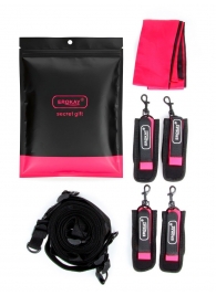 Черно-розовый эротический набор: фиксатор, оковы, наручники, повязка - Erokay - купить с доставкой в Нижнем Новгороде