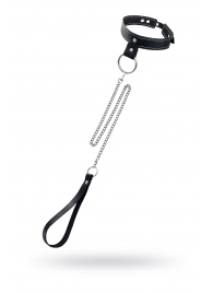 Черный узкий однослойный ошейник с серебристым поводком-цепочкой - Pecado - купить с доставкой в Нижнем Новгороде