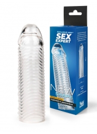 Прозрачная закрытая насадка на пенис с ребрышками - 16 см. - Sex Expert - в Нижнем Новгороде купить с доставкой