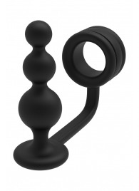 Черное эрекционное кольцо с анальной елочкой Cockring With Beaded Anal Plug - Dream Toys - в Нижнем Новгороде купить с доставкой