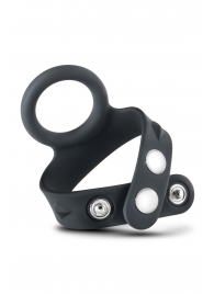 Черное эрекционное кольцо с подхватом мошонки на кнопках VS6 - Blush Novelties - в Нижнем Новгороде купить с доставкой