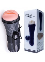 Телесный мастурбатор-вагина в черной колбе с вибрацией - Boys of Toys - в Нижнем Новгороде купить с доставкой