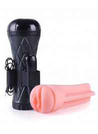 Телесный мастурбатор-вагина в черной колбе с вибрацией - Boys of Toys - в Нижнем Новгороде купить с доставкой