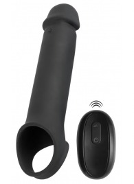 Черная вибронасадка для пениса с хомутом для мошонки и пультом ДУ Remote Controlled Penis Extension - Orion - в Нижнем Новгороде купить с доставкой