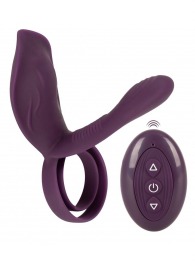 Фиолетовая насадка на член с клиторальным отростком и пультом ДУ RC Couple’s Vibrator 2 - Orion - в Нижнем Новгороде купить с доставкой