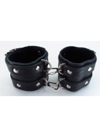 Широкие черные наручники с двумя ремешками - БДСМ Арсенал - купить с доставкой в Нижнем Новгороде