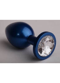 Синяя анальная пробка с прозрачным кристаллом - 8,2 см. - 4sexdreaM - купить с доставкой в Нижнем Новгороде