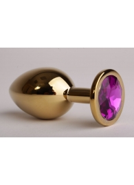 Золотистая анальная пробка с фиолетовым кристаллом - 9,5 см. - 4sexdreaM - купить с доставкой в Нижнем Новгороде
