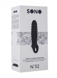 Чёрная ребристая насадка Stretchy Penis Extension No.32 - Shots Media BV - в Нижнем Новгороде купить с доставкой