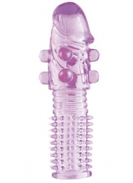 Гелевая фиолетовая насадка с шариками и шипами - 14 см. - Toyfa Basic - в Нижнем Новгороде купить с доставкой
