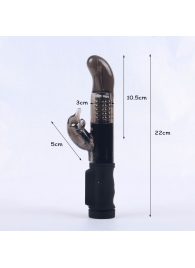 Дымчатый вибратор с изогнутой головкой, ротацией и клиторальным отростком - 22 см. - White Label