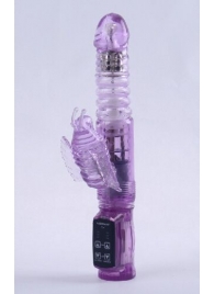 Фиолетовый вибратор с ротацией, функцией Up Down и клиторальной бабочкой - 23,5 см. - White Label