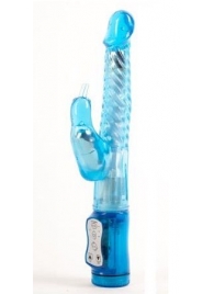 Голубой гнущийся вибратор с клиторальной стимуляцией - 25 см. - White Label