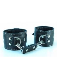Чёрные кожаные наручники с крупной строчкой - БДСМ Арсенал - купить с доставкой в Нижнем Новгороде