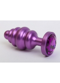 Фиолетовая ребристая анальная пробка с фиолетовым кристаллом - 7,3 см. - 4sexdreaM - купить с доставкой в Нижнем Новгороде