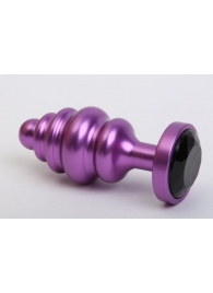 Фиолетовая ребристая анальная пробка с чёрным кристаллом - 7,3 см. - 4sexdreaM - купить с доставкой в Нижнем Новгороде