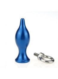 Синяя металлическая анальная пробка с кольцом - 7 см. - 4sexdreaM