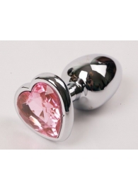 Серебристая анальная пробка с розовым стразиком-сердечком - 9 см. - 4sexdreaM - купить с доставкой в Нижнем Новгороде