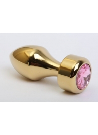Золотистая анальная пробка с широким основанием и розовым кристаллом - 7,8 см. - 4sexdreaM - купить с доставкой в Нижнем Новгороде