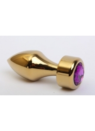 Золотистая анальная пробка с широким основанием и фиолетовым кристаллом - 7,8 см. - 4sexdreaM - купить с доставкой в Нижнем Новгороде