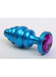 Синяя ребристая анальная пробка с фиолетовым кристаллом - 7,3 см. - 4sexdreaM - купить с доставкой в Нижнем Новгороде
