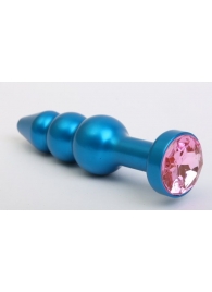 Синяя фигурная анальная пробка с розовым кристаллом - 11,2 см. - 4sexdreaM - купить с доставкой в Нижнем Новгороде