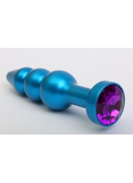 Синяя фигурная анальная пробка с фиолетовым кристаллом - 11,2 см. - 4sexdreaM - купить с доставкой в Нижнем Новгороде
