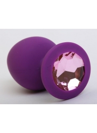 Фиолетовая силиконовая пробка с розовым стразом - 8,2 см. - 4sexdreaM - купить с доставкой в Нижнем Новгороде