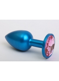 Синяя анальная пробка с розовым кристаллом - 8,2 см. - 4sexdreaM - купить с доставкой в Нижнем Новгороде
