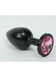 Чёрная анальная пробка с розовым стразом - 8,2 см. - 4sexdreaM - купить с доставкой в Нижнем Новгороде