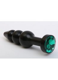 Чёрная анальная ёлочка с зеленым кристаллом - 11,2 см. - 4sexdreaM - купить с доставкой в Нижнем Новгороде