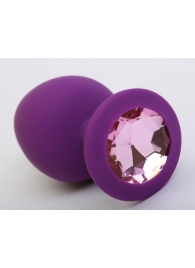 Фиолетовая силиконовая пробка с розовым стразом - 9,5 см. - 4sexdreaM - купить с доставкой в Нижнем Новгороде