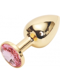 Золотистая анальная пробка с розовым кристаллом размера M - 8 см. - Vandersex - купить с доставкой в Нижнем Новгороде