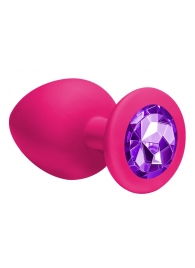 Большая розовая анальная пробка Emotions Cutie Large с фиолетовым кристаллом - 10 см. - Lola Games - купить с доставкой в Нижнем Новгороде