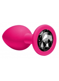 Средняя розовая анальная пробка Emotions Cutie Medium с чёрным кристаллом - 8,5 см. - Lola Games - купить с доставкой в Нижнем Новгороде