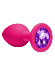 Средняя розовая анальная пробка Emotions Cutie Medium с фиолетовым кристаллом - 8,5 см. - Lola Games - купить с доставкой в Нижнем Новгороде