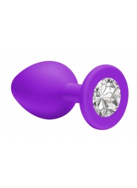 Средняя фиолетовая анальная пробка Emotions Cutie Medium с прозрачным кристаллом - 8,5 см. - Lola Games - купить с доставкой в Нижнем Новгороде