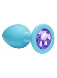 Средняя голубая анальная пробка Emotions Cutie Medium с фиолетовым кристаллом - 8,5 см. - Lola Games - купить с доставкой в Нижнем Новгороде
