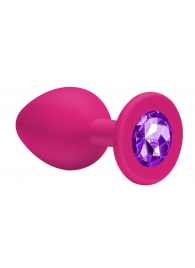 Малая розовая анальная пробка Emotions Cutie Small с фиолетовым кристаллом - 7,5 см. - Lola Games - купить с доставкой в Нижнем Новгороде