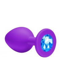 Малая фиолетовая анальная пробка Emotions Cutie Small с голубым кристаллом - 7,5 см. - Lola Games - купить с доставкой в Нижнем Новгороде