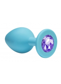 Малая голубая анальная пробка Emotions Cutie Small с фиолетовым кристаллом - 7,5 см. - Lola Games - купить с доставкой в Нижнем Новгороде
