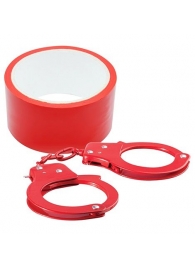 Набор для фиксации BONDX METAL CUFFS AND RIBBON: красные наручники из листового материала и липкая лента - Dream Toys - купить с доставкой в Нижнем Новгороде