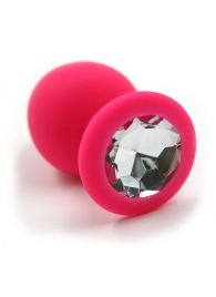 Розовая силиконовая анальная пробка с прозрачным кристаллом - 7 см. - Kanikule - купить с доставкой в Нижнем Новгороде