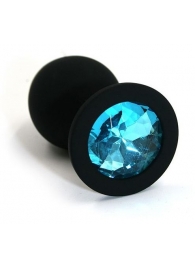 Чёрная силиконовая анальная пробка с голубым кристаллом - 7 см. - Kanikule - купить с доставкой в Нижнем Новгороде