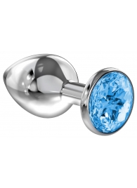 Большая серебристая анальная пробка Diamond Light blue Sparkle Large с голубым кристаллом - 8 см. - Lola Games - купить с доставкой в Нижнем Новгороде